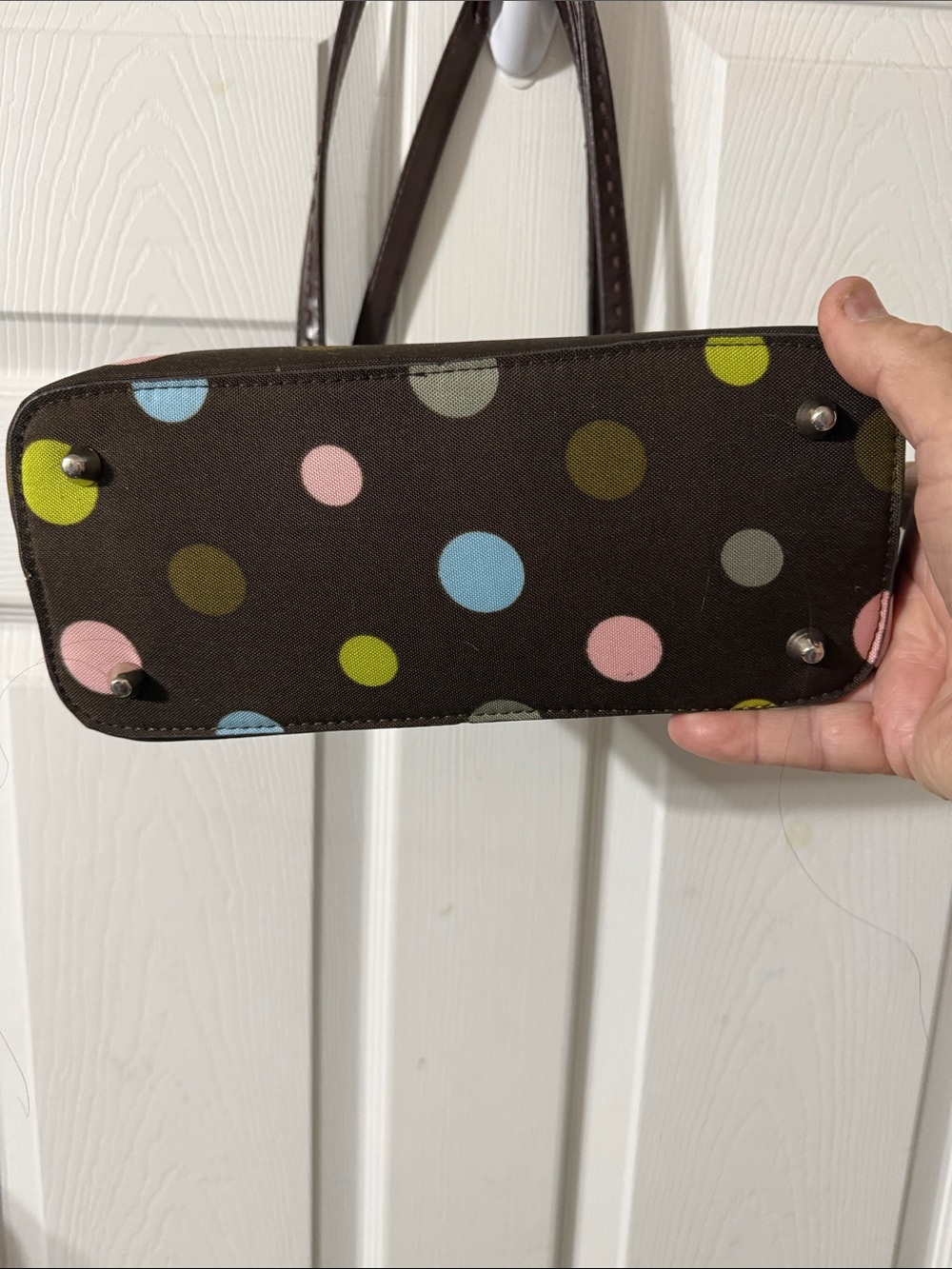 Source Unknown Brown Polka Dot Shoulder Bag with Pink, Blue & Green Dots - Picture 4 of 5